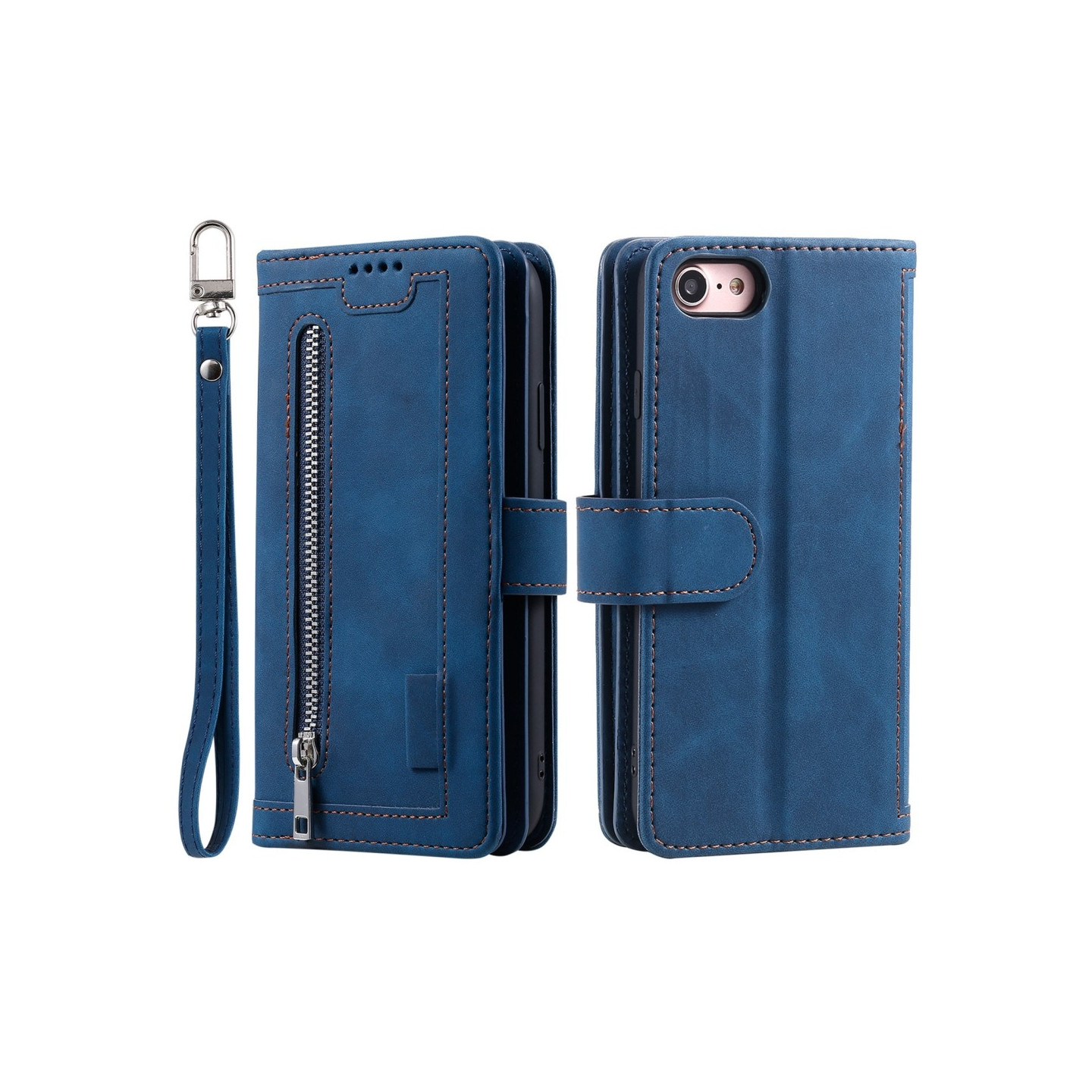 For iPhone 17e / 16e Case Zipper Pocket PU Leather Phone Cover with 9 Card Slots