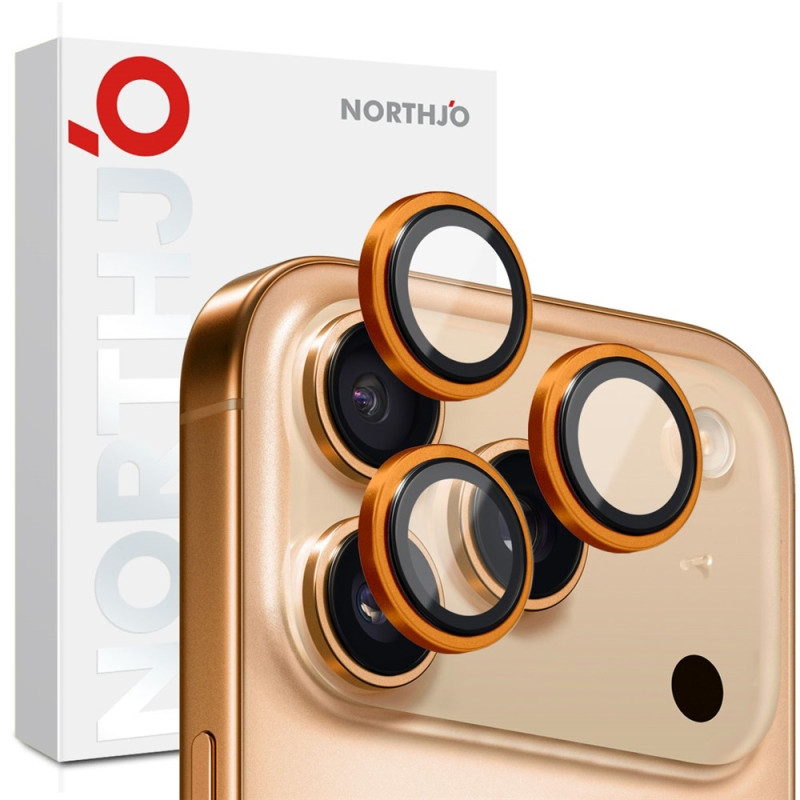 NORTHJO Til iPhone 17 Pro Max / iPhone 17 Pro Kameralinsebeskytter Hærdet Glas Metalring - Orange