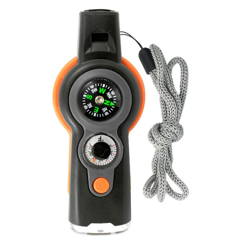 7-in-1 Survival Whistle with Compass / LED Light / Magnifying Glass