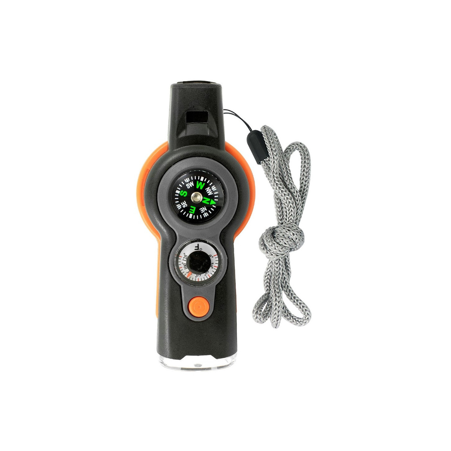 7-i-1 Whistle Survival Whistle med kompas / LED lys / forstørrelsesglas