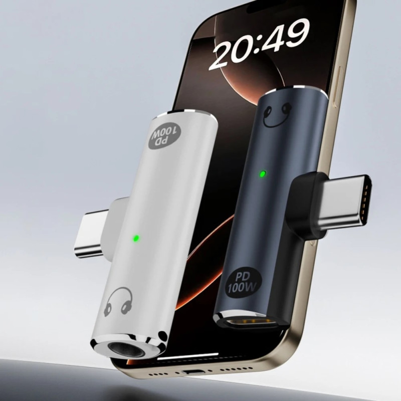 USB-C hann til 3,5 mm lyd + USB-C PD 100W ladeadapter