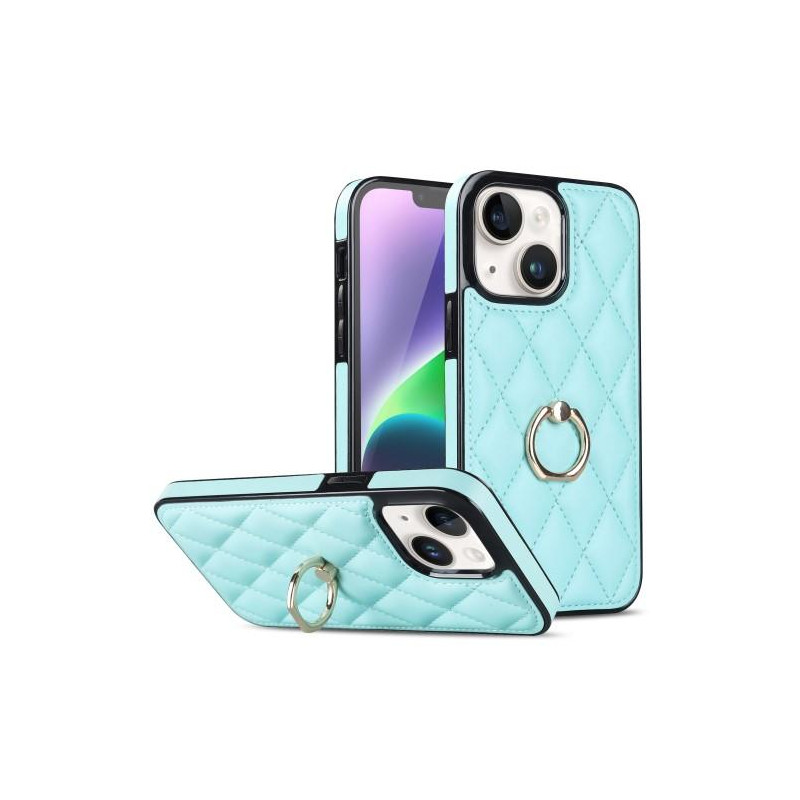 iPhone 14 Etui Rhombus Grid Mønster Bagcoverring Kickstand - Himmelblå