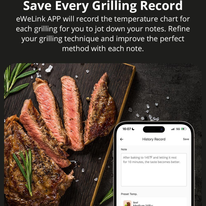 SONOFF kødtermometer Bluetooth Smart APP Monitoring Grill Temperatur Tester