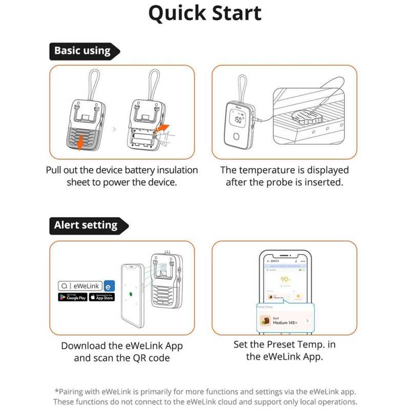 SONOFF kødtermometer Bluetooth Smart APP Monitoring Grill Temperatur Tester