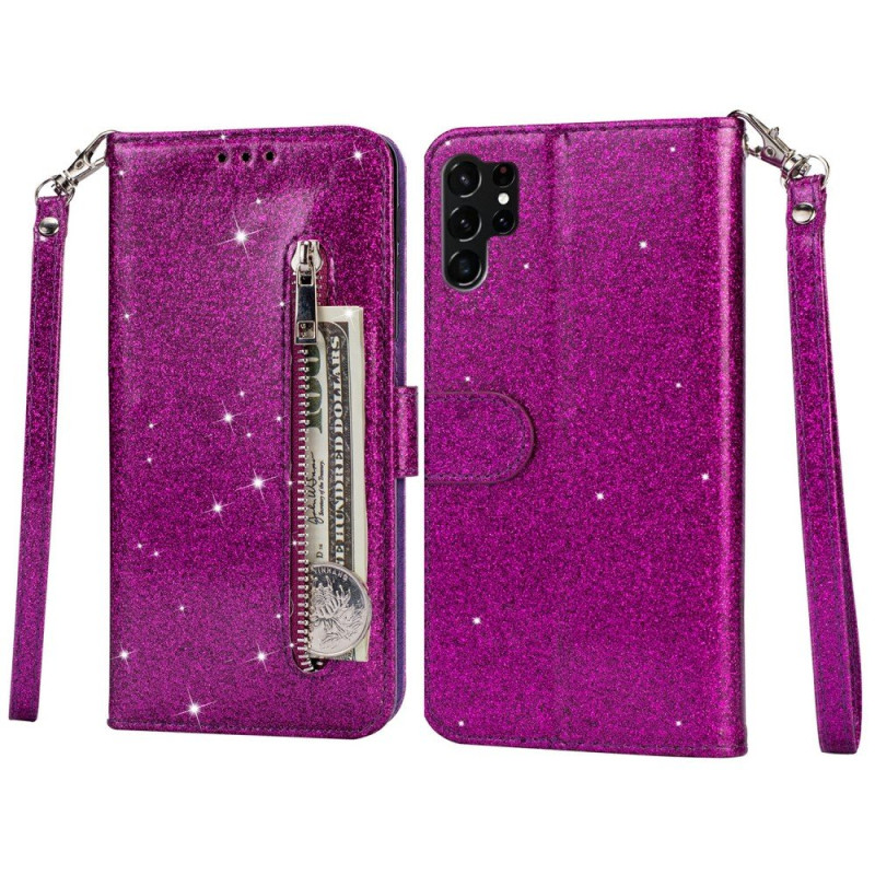 Til Samsung Galaxy S25 Ultra Stående Glittercover med Lynlåslomme