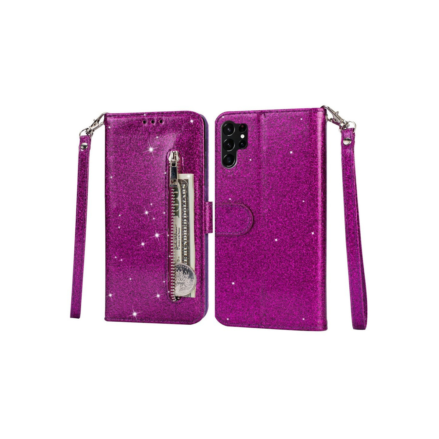 Samsung Galaxy S25 UltraTaittuva Glitter-Suojakotelo Vetoketjutaskulla