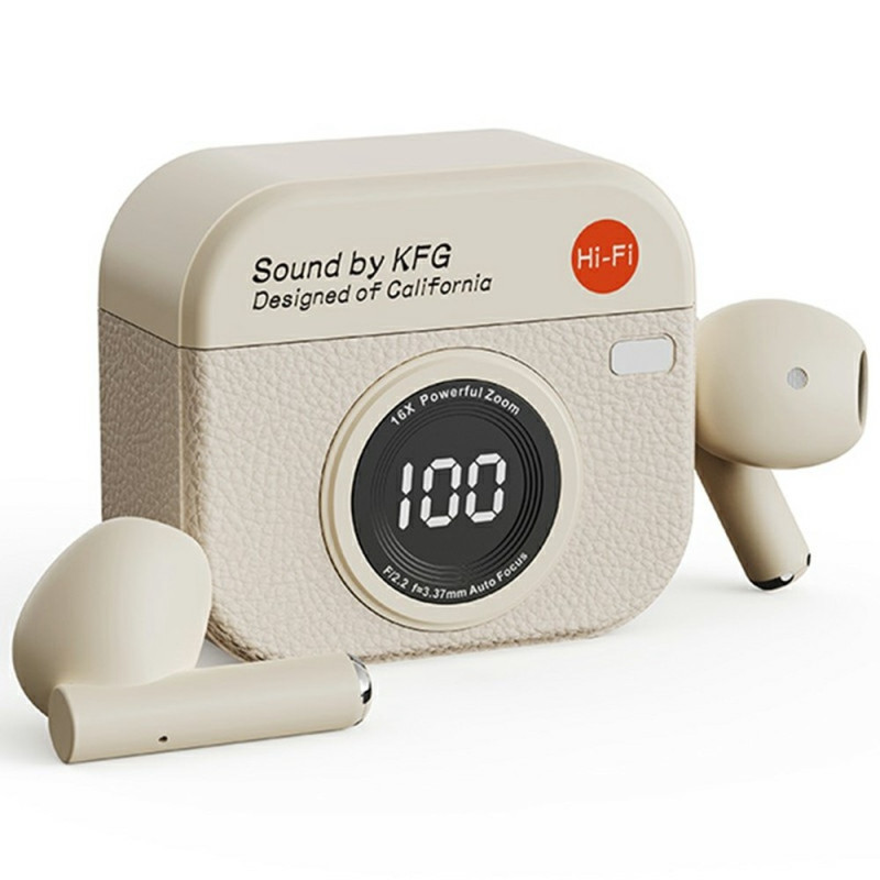 Retro Camera Design Bluetooth Headphones Noise Cancelling In-Ear Headphones - White