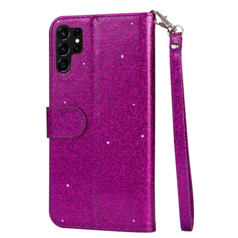 For Samsung Galaxy S25 Ultra Stand Case Glitter Phone Leather Cover Zipper Pocket