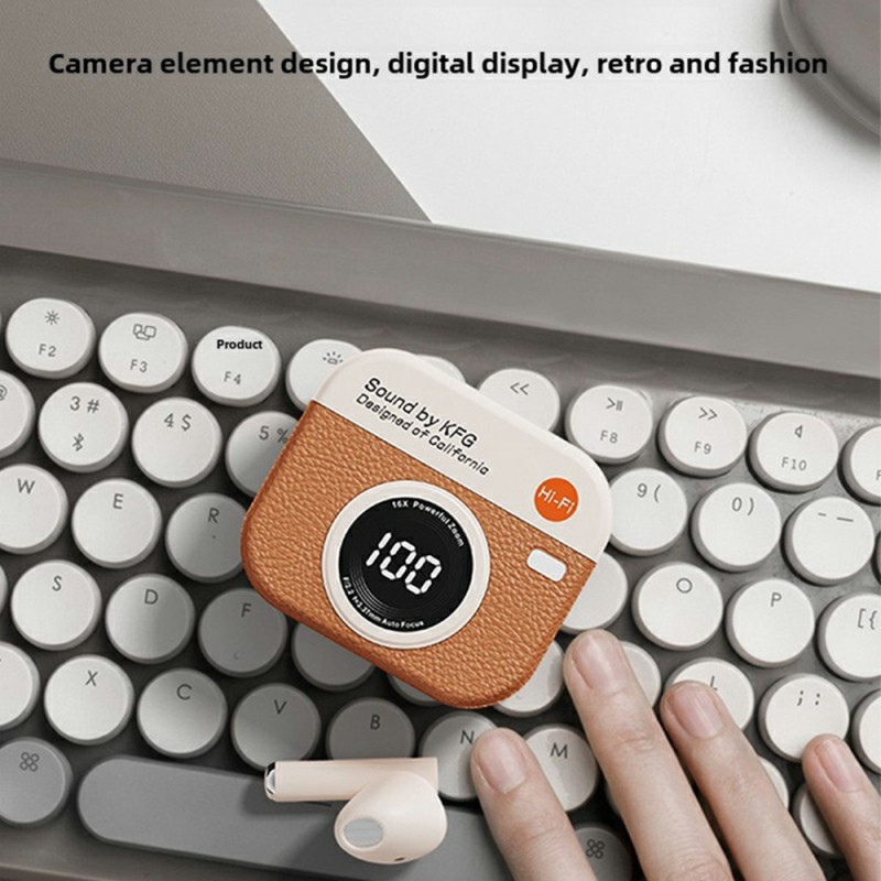 Retro kameradesign Bluetooth-hodetelefoner Støyreduksjon In-Ear-hodetelefoner - Hvit