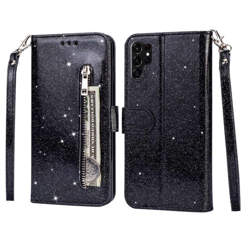 For Samsung Galaxy S25 Ultra Stående Glitterdeksel med Glidelåslomme