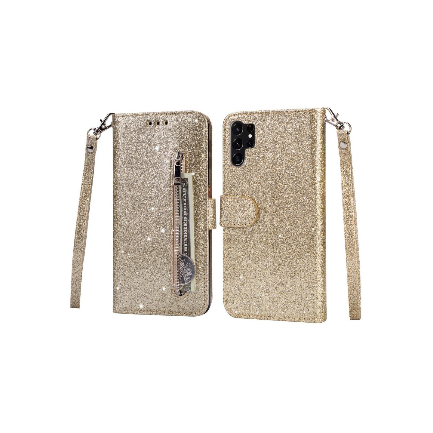 Til Samsung Galaxy S25 Ultra Stående Glittercover med Lynlåslomme