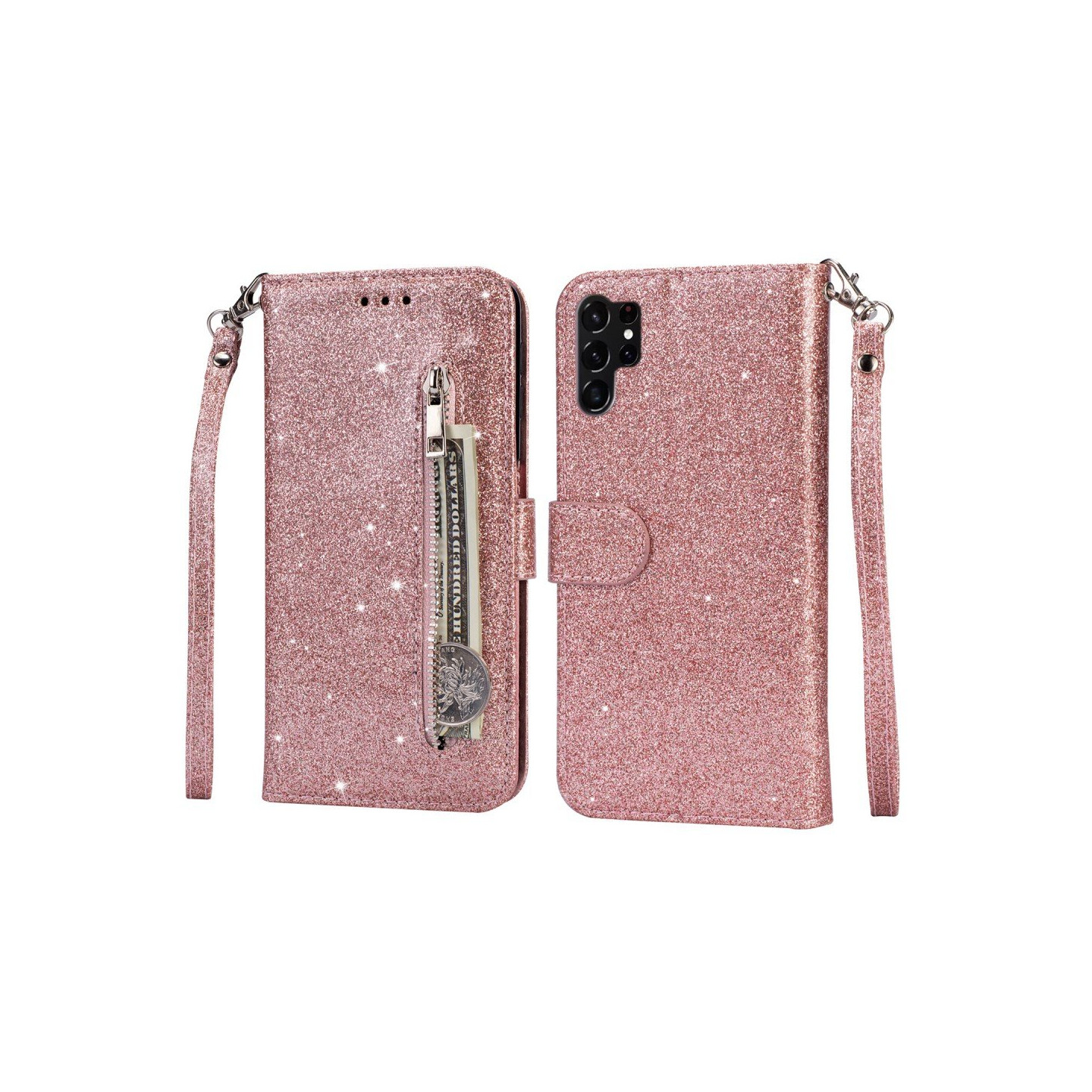 Til Samsung Galaxy S25 Ultra Stående Glittercover med Lynlåslomme