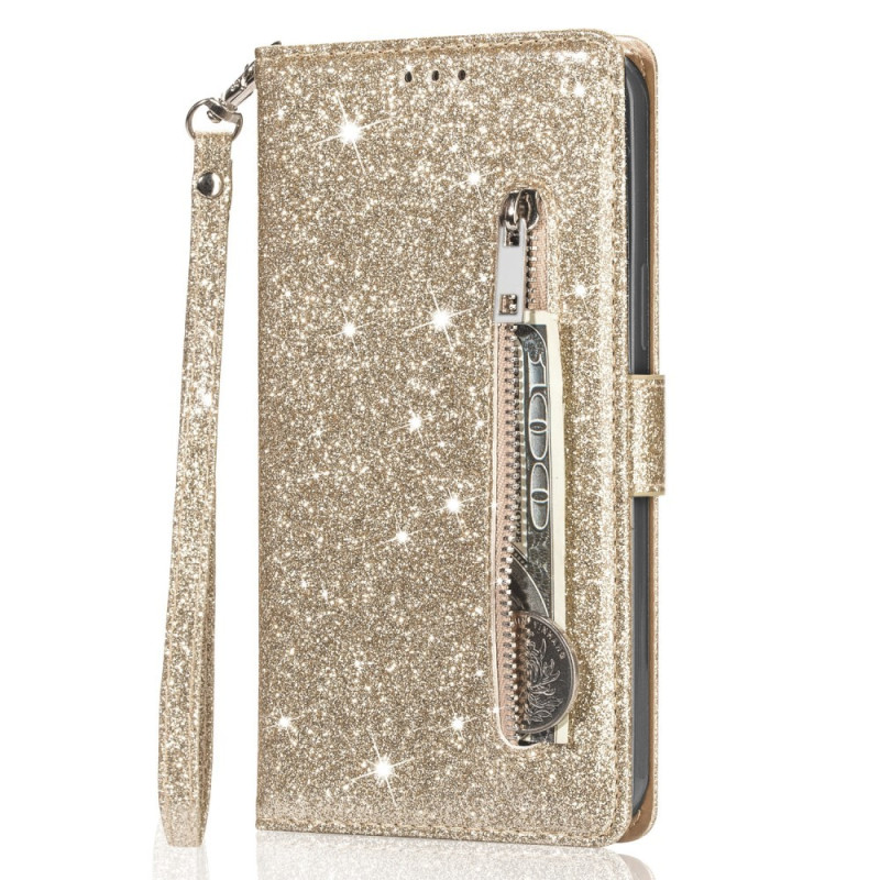 Til Samsung Galaxy S25 Ultra Stående Glittercover med Lynlåslomme