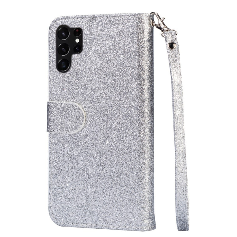 For Samsung Galaxy S25 Ultra Stand Case Glitter Phone Leather Cover Zipper Pocket - Silver