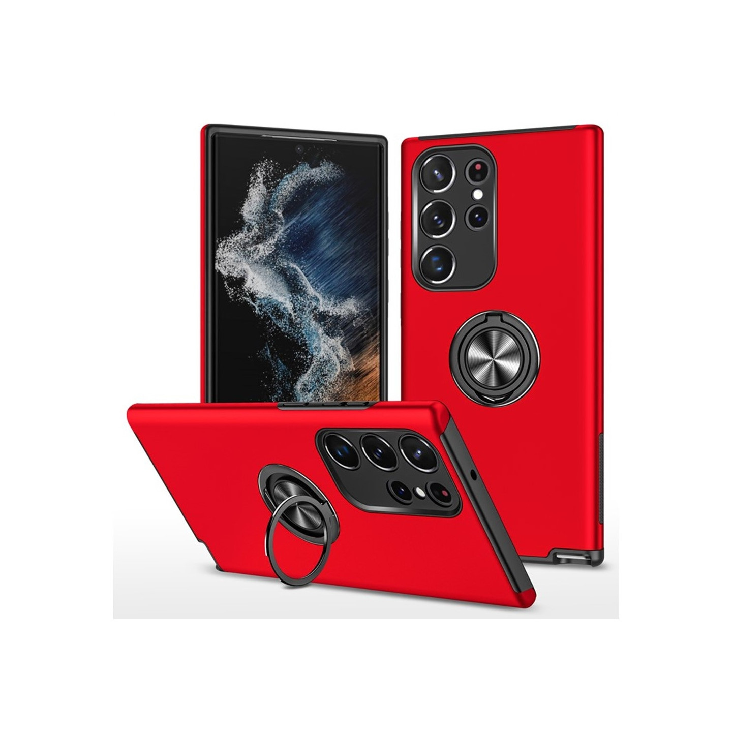 Till Samsung Galaxy S25 Ultra Hybrid skal med Finger Ring - Röd
