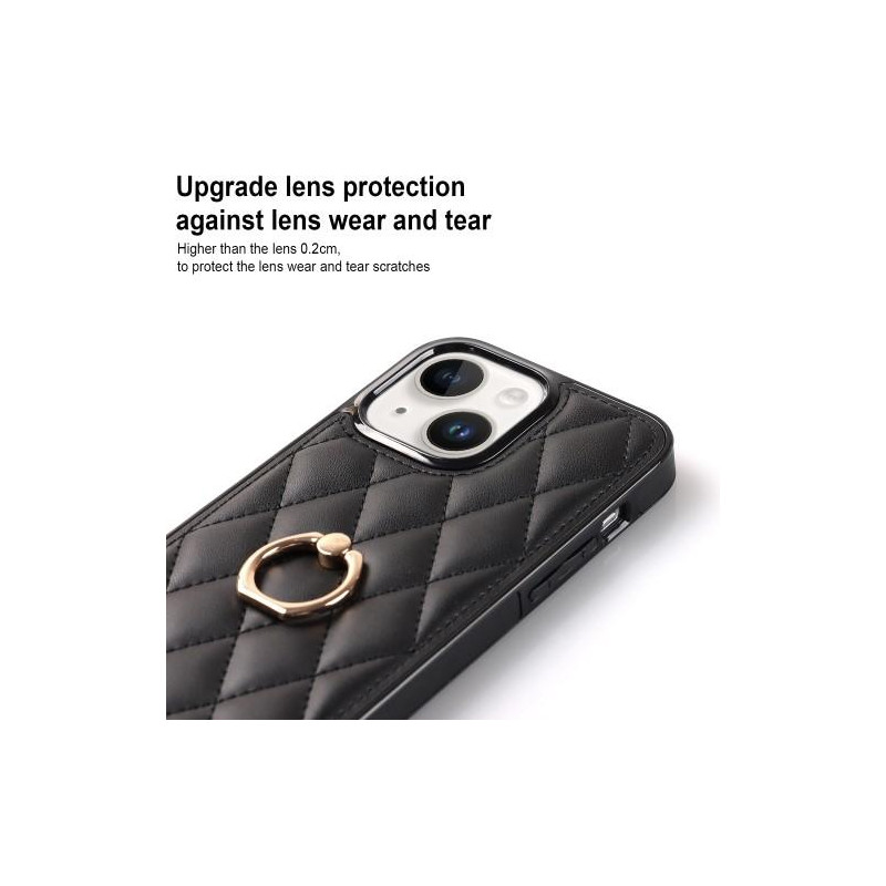 iPhone 14 Etui Rhombus Grid Pattern Bagcoverring Kickstand - Sort