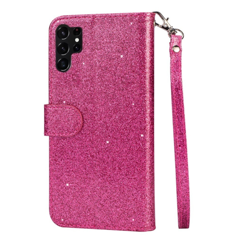 For Samsung Galaxy S25 Ultra Stand Case Glitter Phone Leather Cover Zipper Pocket