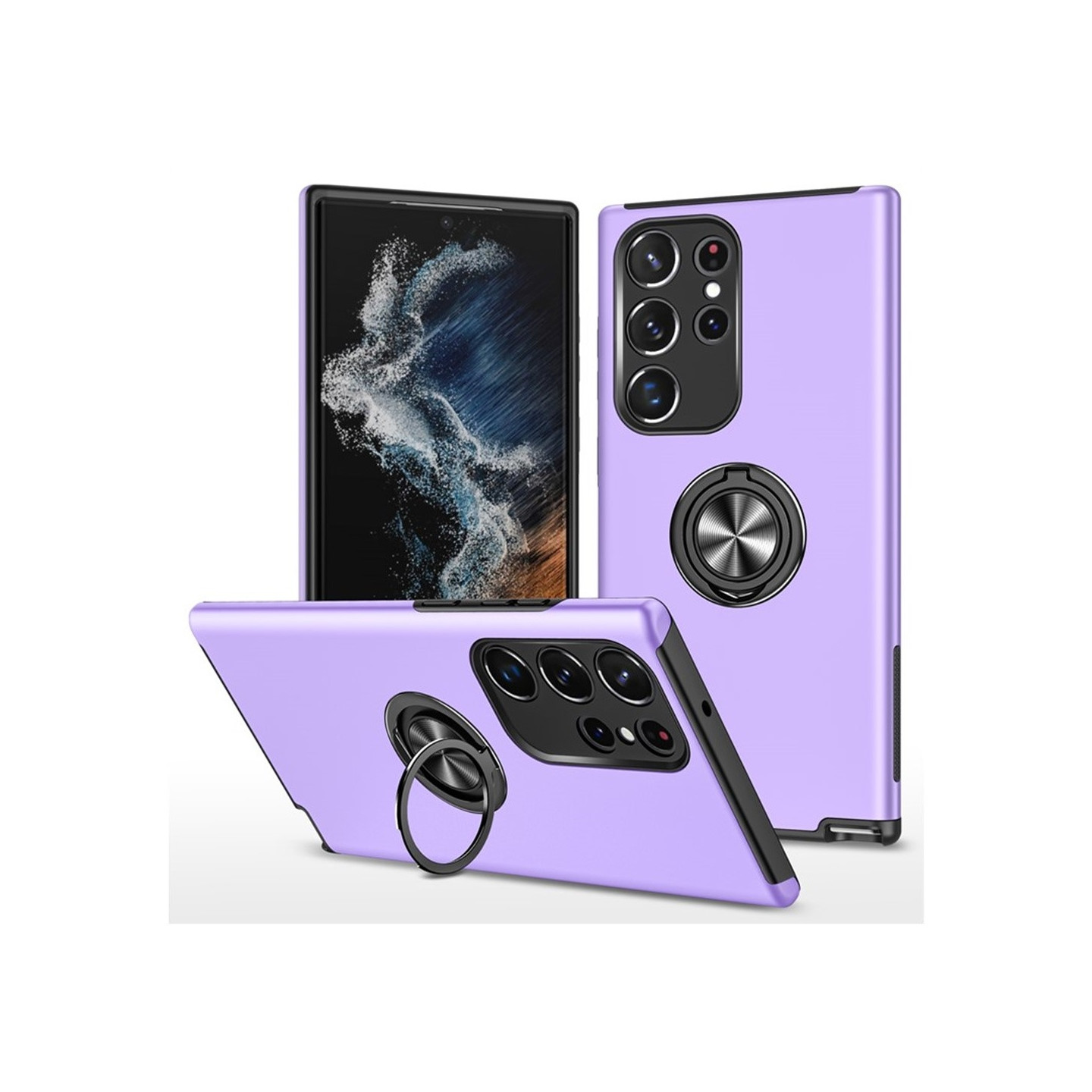 Till Samsung Galaxy S25 Ultra Hybrid skal med Finger Ring - Lila