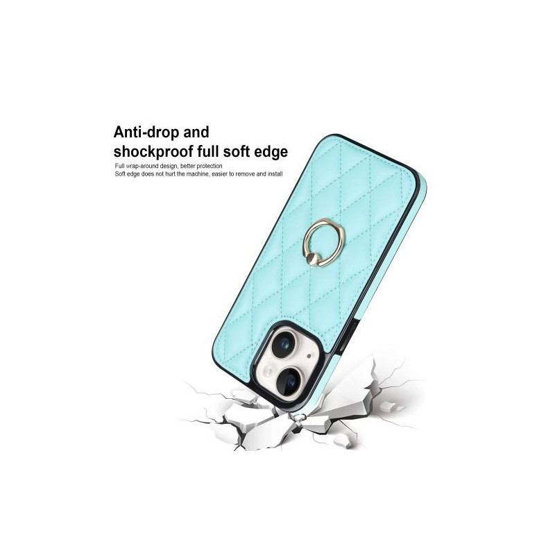 iPhone 14 Etui Rhombus Grid Mønster Bagcoverring Kickstand - Himmelblå