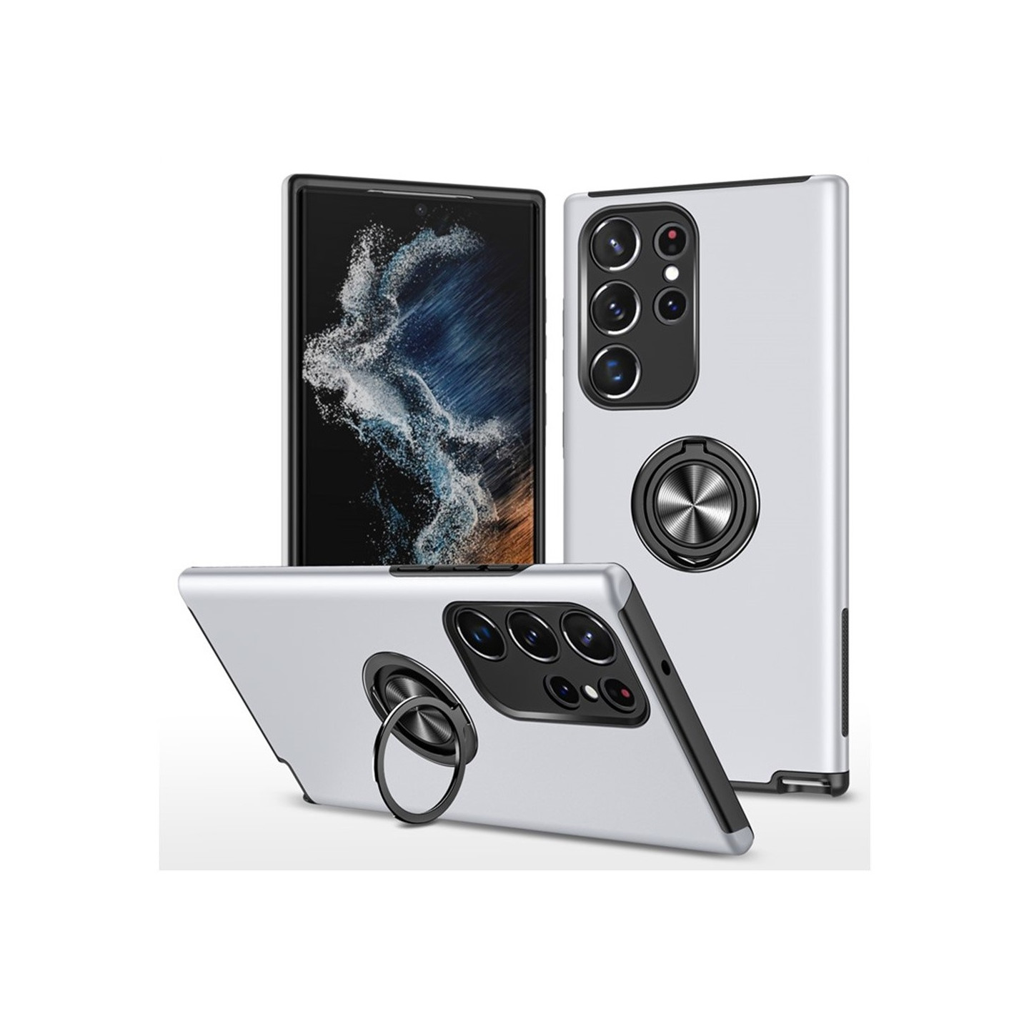 Till Samsung Galaxy S25 Ultra Hybrid skal med Finger Ring - Silver