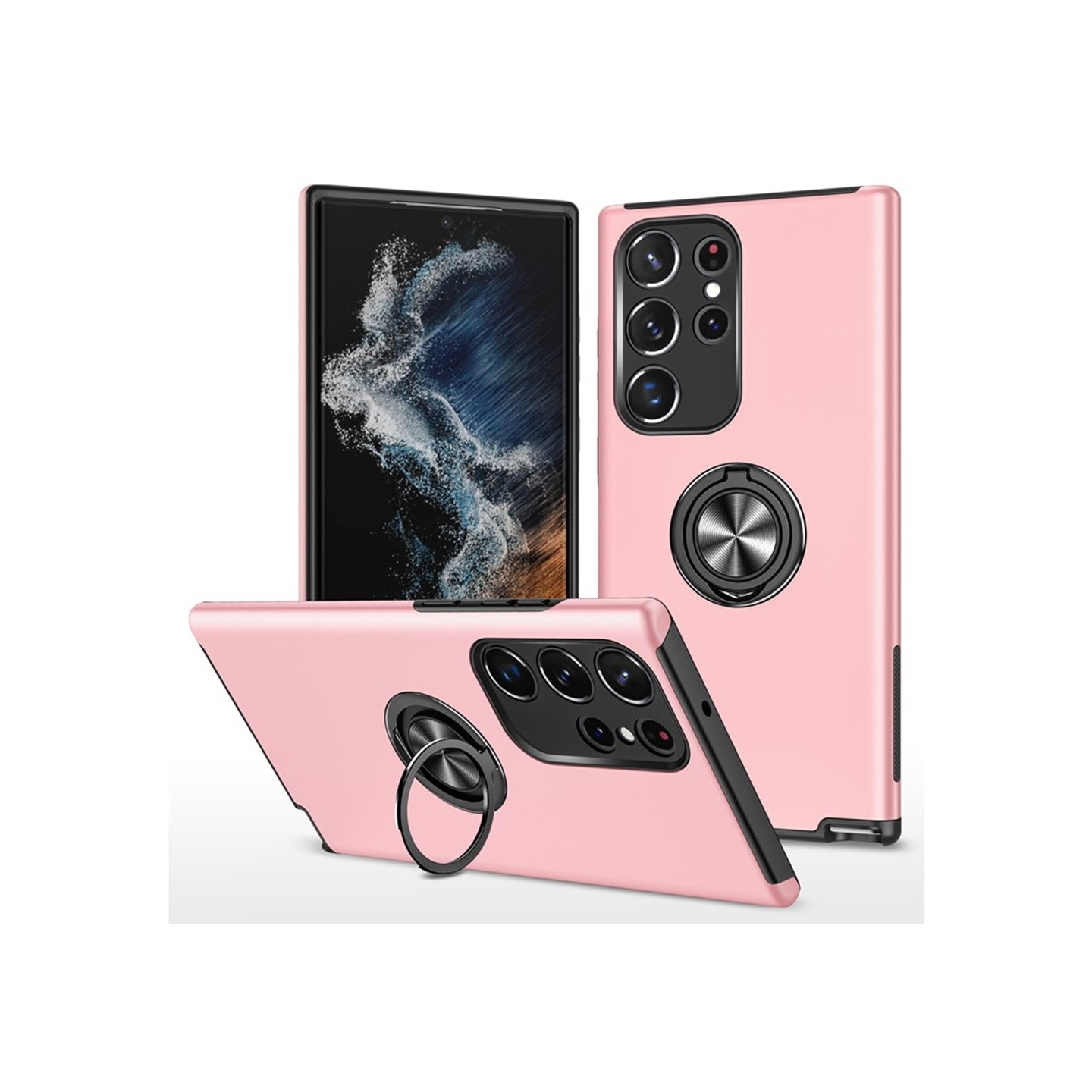 Till Samsung Galaxy S25 Ultra Hybrid skal med Finger Ring - Rosa