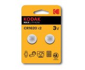 Kodak Max Lithium 3V CR1620 2 st batteri knappcell