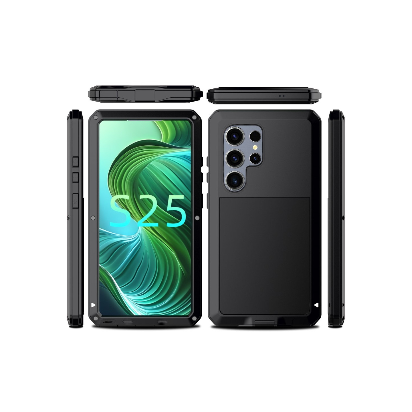 Samsung Galaxy S25 Ultra Heavy Duty Silikone + Metal Case Shell + Hærdet glas