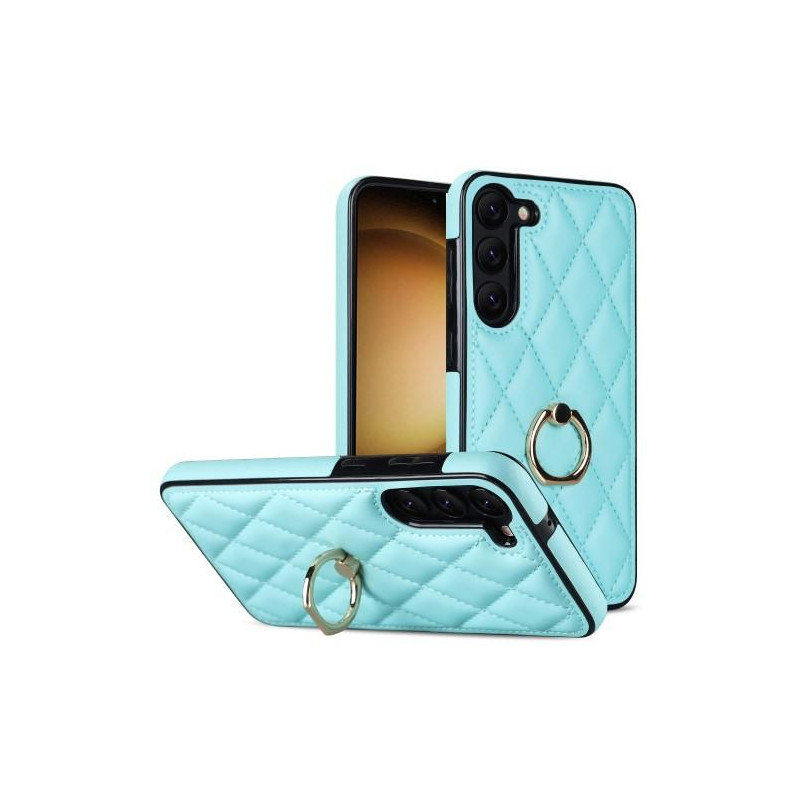 Samsung Galaxy S23 Case Rhombus Grid Pattern Back Cover Ring Kickstand - Sky Blue
