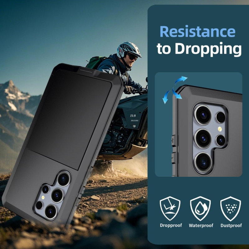 Samsung Galaxy S25 Ultra Heavy Duty Silikone + Metal Case Shell + Hærdet glas