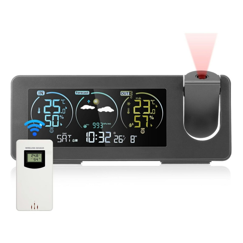 Projektionsur Kalender Vejrstation Digital alarm temperatur/fugtighedssensor
