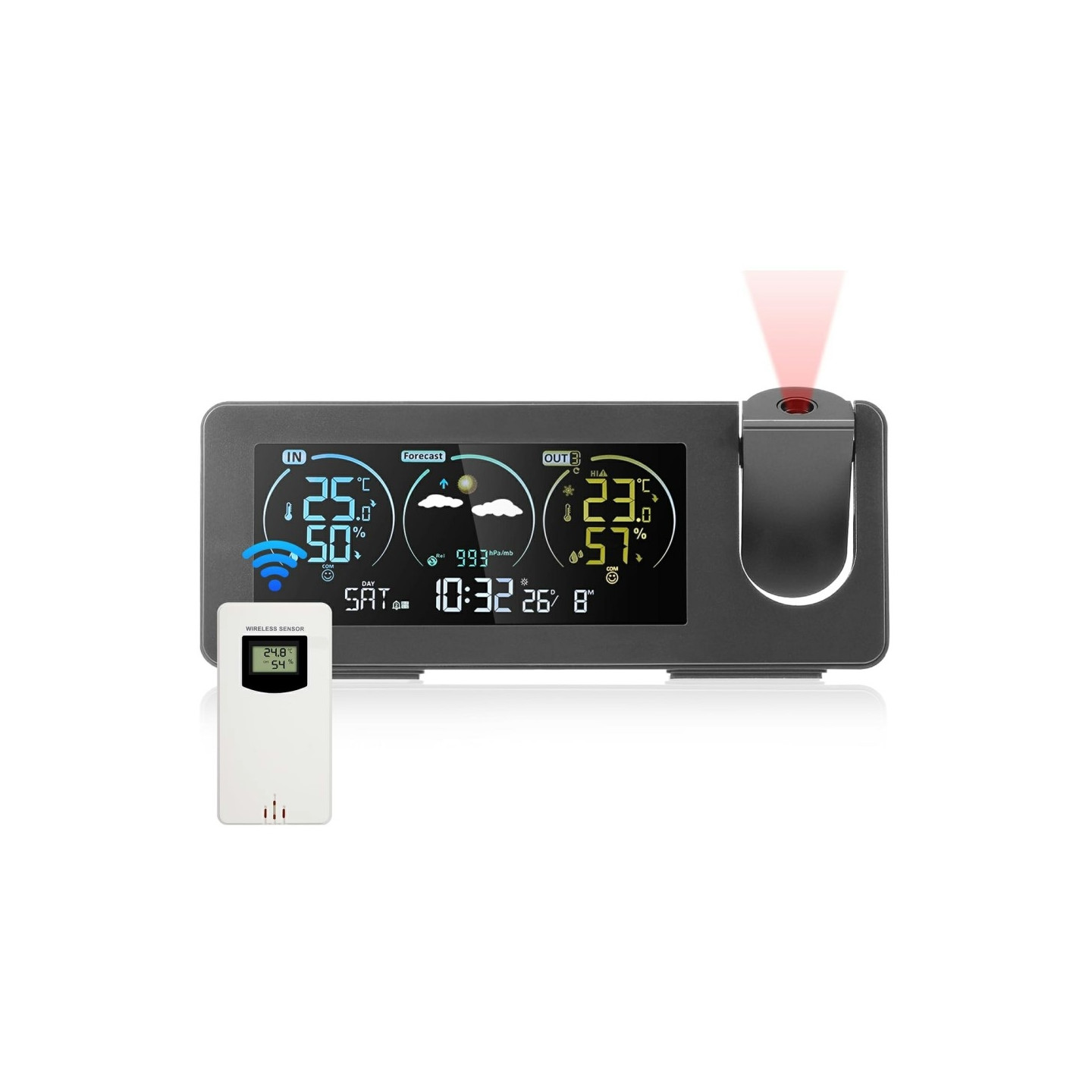 Projection clock Calendar Weather station Digital alarm temperature/humidity sensor