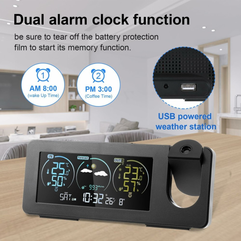 Projection clock Calendar Weather station Digital alarm temperature/humidity sensor