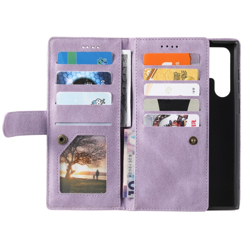 For Samsung Galaxy S25 Ultra 5G Case Zipper Pocket PU Leather Phone Cover with 9 Card Slots