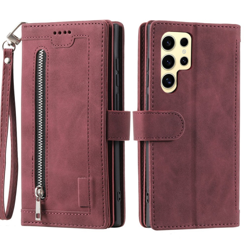 För Samsung Galaxy S25 Ultra 5G Fodral med Dragkedja och 9 Kortplatser