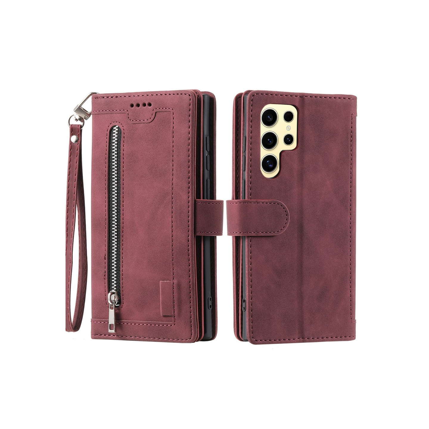 For Samsung Galaxy S25 Ultra 5G Case Zipper Pocket PU Leather Phone Cover with 9 Card Slots