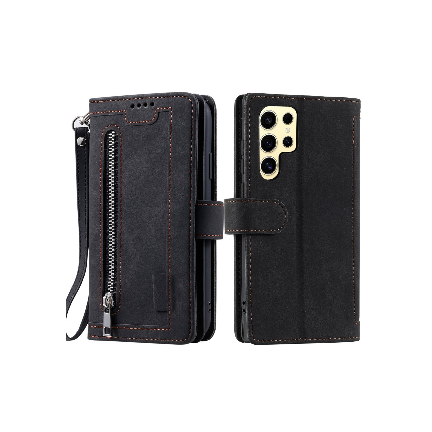 For Samsung Galaxy S25 Ultra 5G Case Zipper Pocket PU Leather Phone Cover with 9 Card Slots