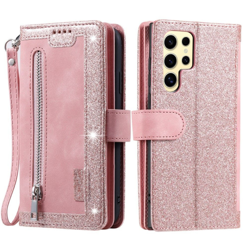 For Samsung Galaxy S25 Ultra 5G Case Zipper Pocket PU Leather Phone Cover with 9 Card Slots