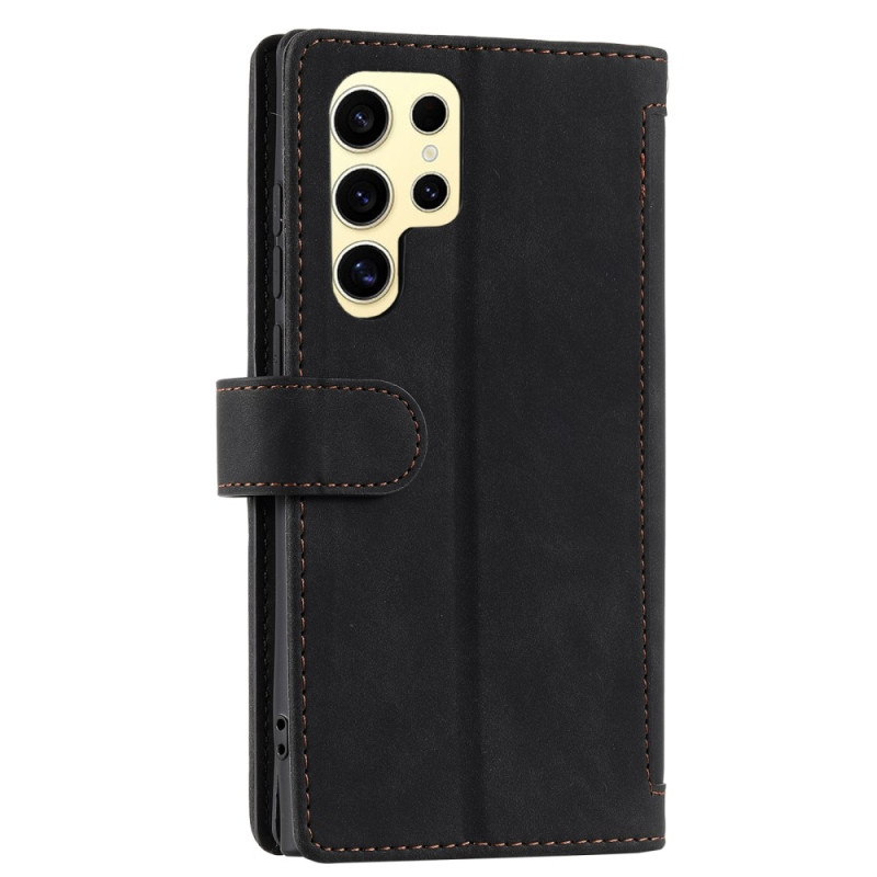 For Samsung Galaxy S25 Ultra 5G Case Zipper Pocket PU Leather Phone Cover with 9 Card Slots