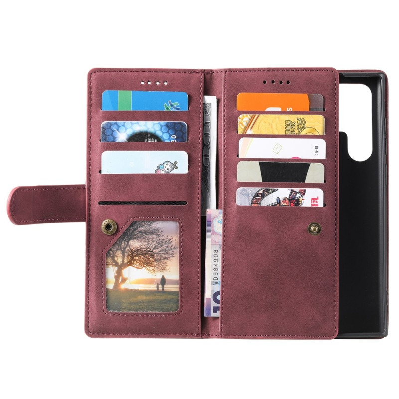 For Samsung Galaxy S25 Ultra 5G Case Zipper Pocket PU Leather Phone Cover with 9 Card Slots