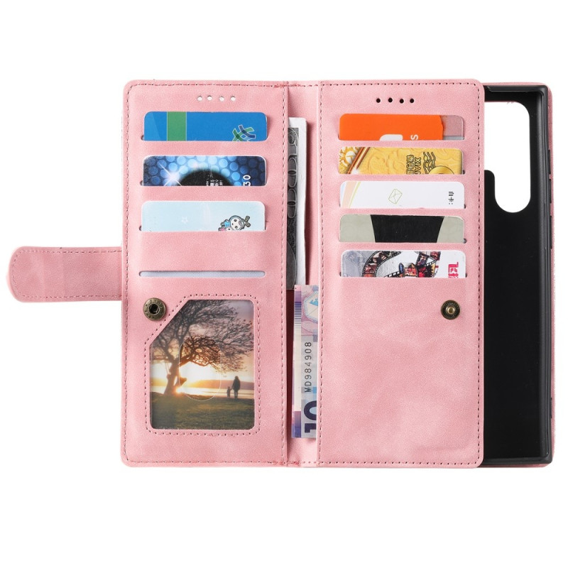 For Samsung Galaxy S25 Ultra 5G Case Zipper Pocket PU Leather Phone Cover with 9 Card Slots