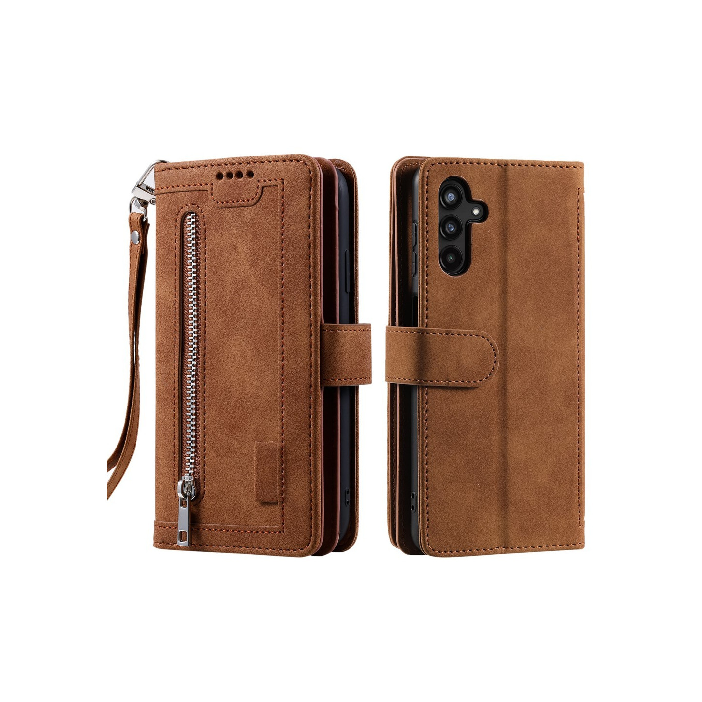 For Samsung Galaxy S25+ 5G Case Zipper Pocket PU Leather Phone Cover with 9 Card Slots