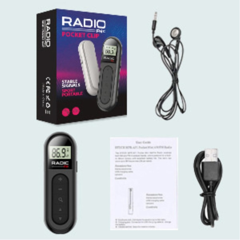 RADIO MI03 Pocket FM-radio med klämma för sport/löpning/möten