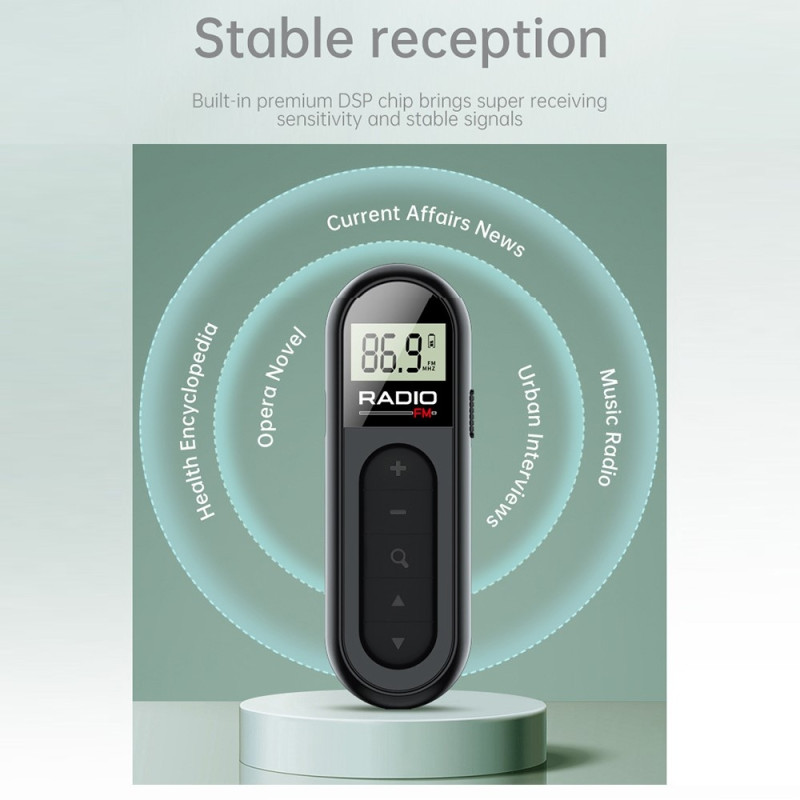 RADIO MI03 Pocket FM-radio med klips for sport/løping/møter