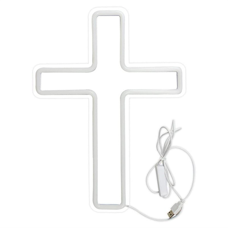 LED Cross Neon Sign USB Powered Dimmable Lamp Decoration for Church and Party