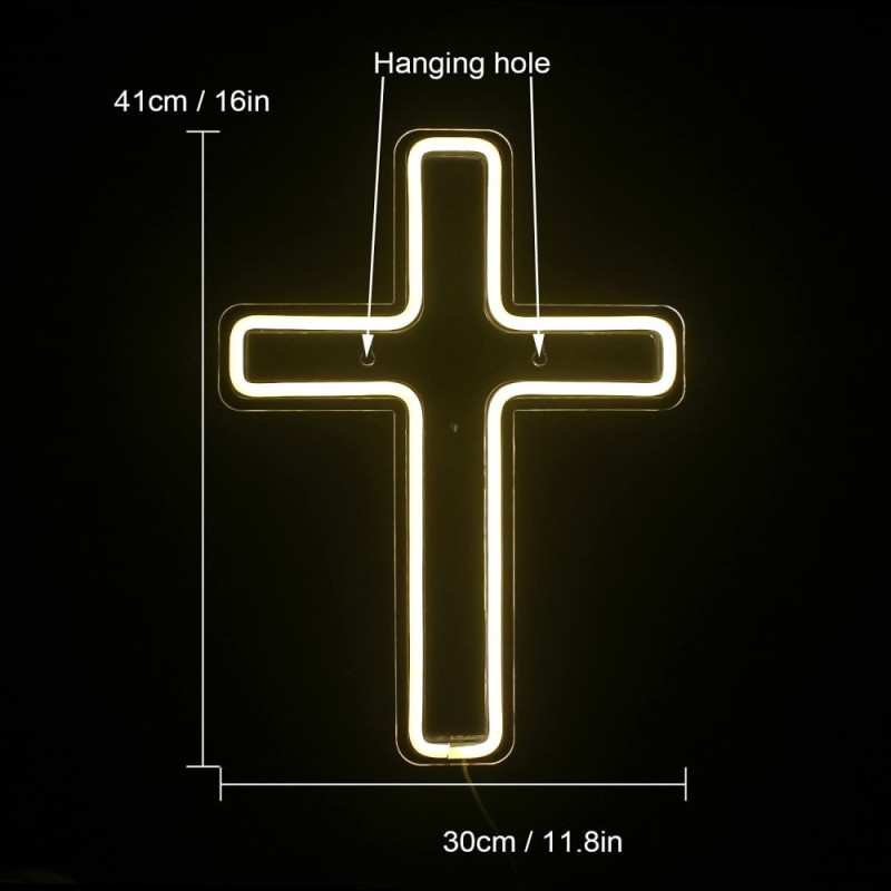 LED Cross Cross Neon Sign USB-virralla toimiva himmennettävä lamppukoristelu kirkkoon ja juhlaan
