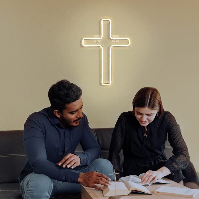 LED Cross Cross Neon Sign USB-drevet dæmpbar lampe dekoration til kirke og fest