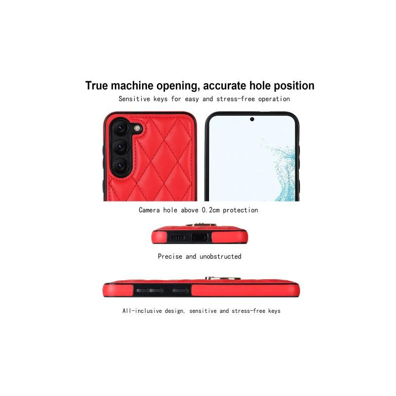 Samsung Galaxy S23 Case Rhombus Grid Pattern Back Cover Ring Kickstand - Red