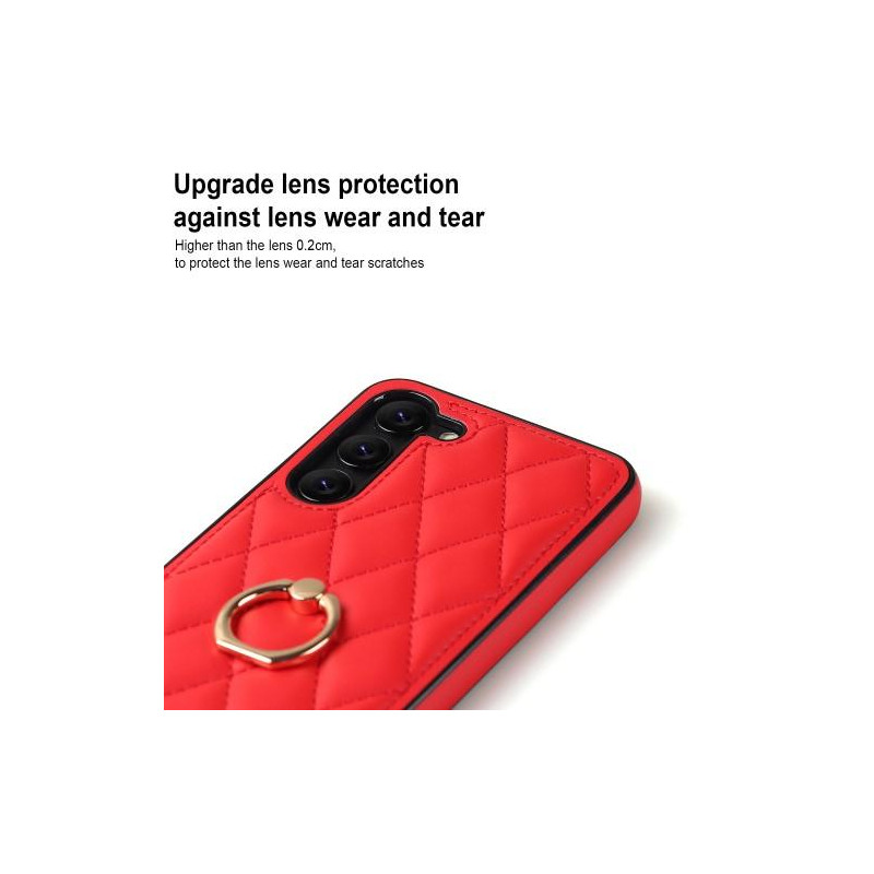 Samsung Galaxy S23 Etui Rhombus Grid Mønster Bagcoverring Kickstand - Rød