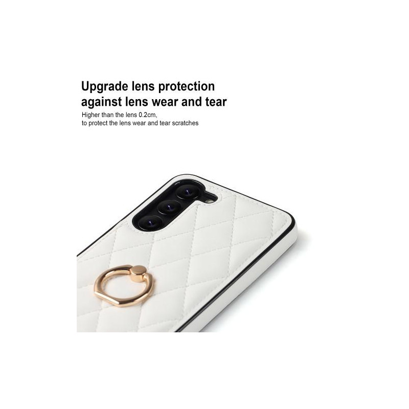 Samsung Galaxy S23 Etui Rhombus Grid Mønster Bagdæksring Stativ - Hvid