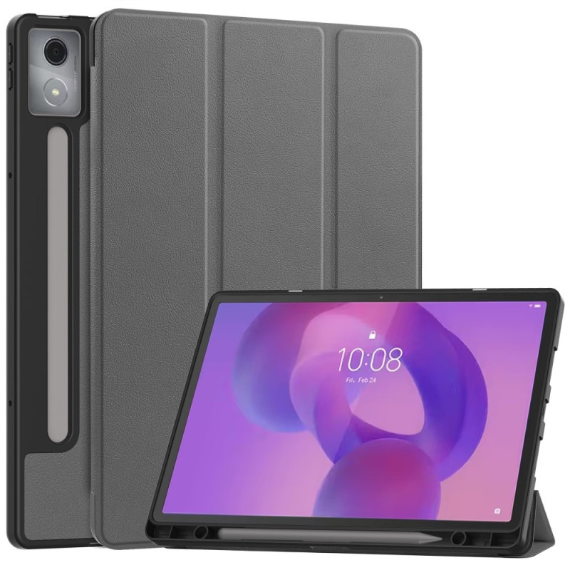 For Lenovo Idea Tab Pro Case Tri-Fold stativdeksel med penneholder - Grå
